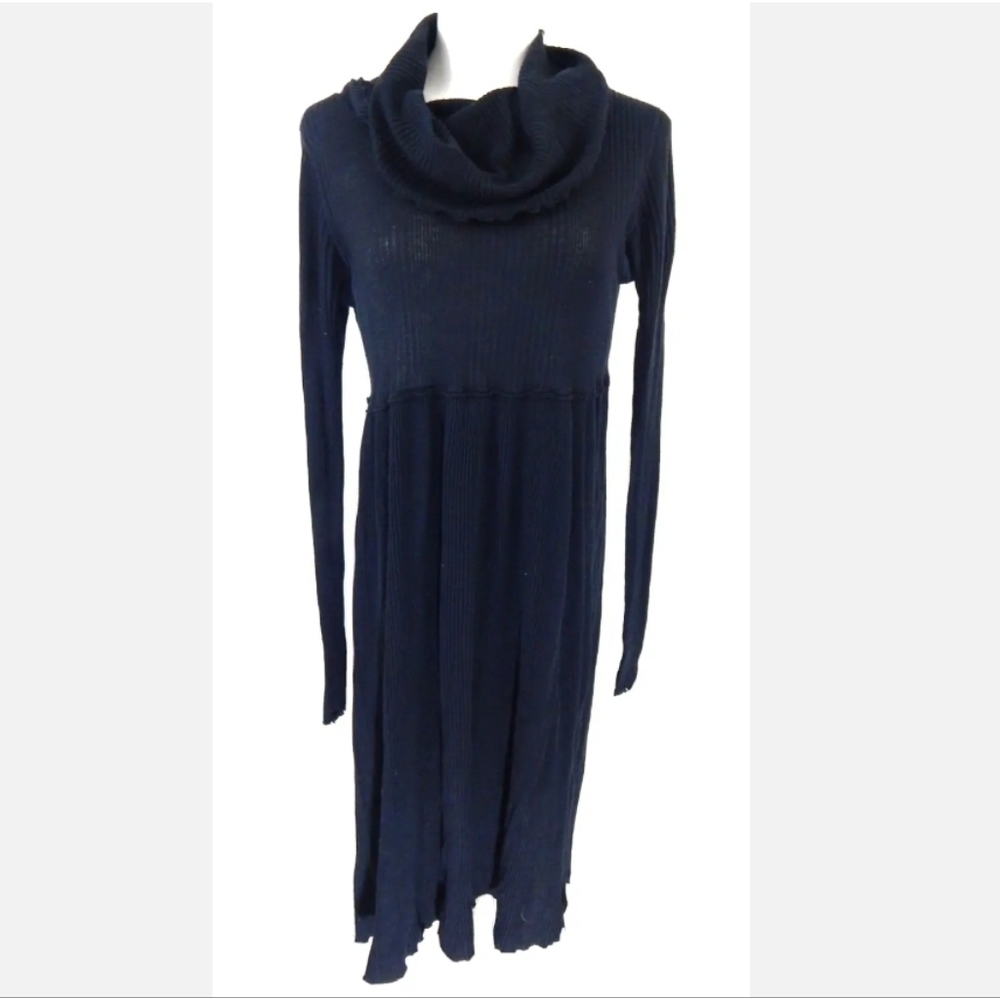Hard Tail Semi Sheer Black Ribbed‎ Cowl Neck Dress